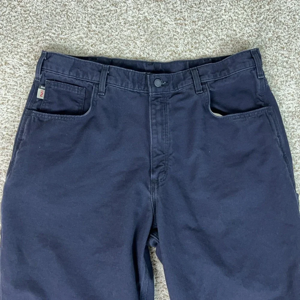 Carhartt Pants Men 38x34 Blue Canvas Carpenter Workwear Flame Resistant FR Cat 2